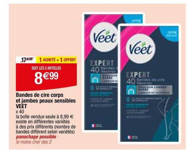 bandes de cire corps et jambes peaux sensibles veet