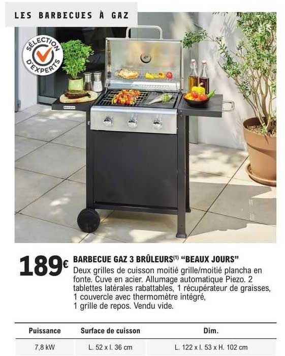 barbecue gaz 3 brûleurs "beaux jours"