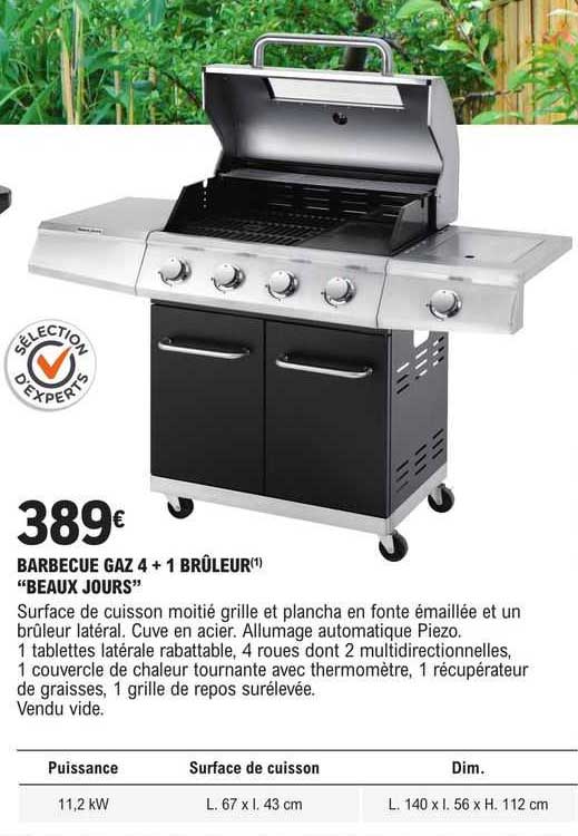 barbecue gaz 4 + 1 brûleur "beaux jours"