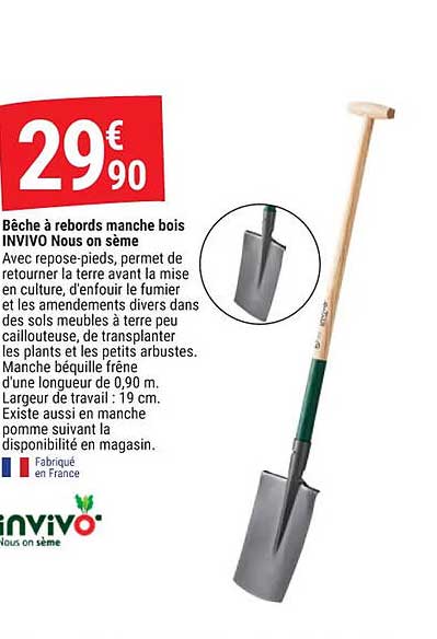 bêche à rebords manche bois invivo nous on sème