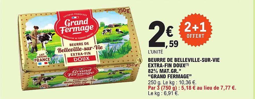 beurre de belleville-sur-vie extra-fin doux 82% mat. gr. "grand fermage"