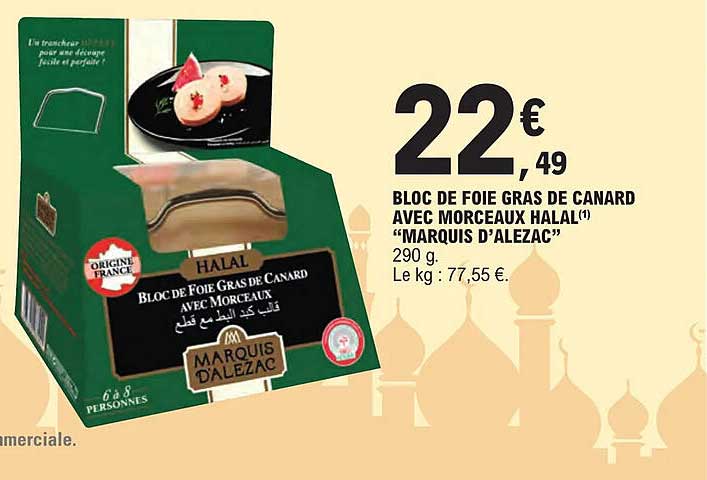 Bloc De Foie Gras De Canard Avec Morceaux Halal "marquis D'alezac"