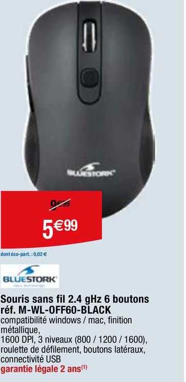bluestork souris sans fil 2.4 ghz boutons réf. m-wl-off60-black