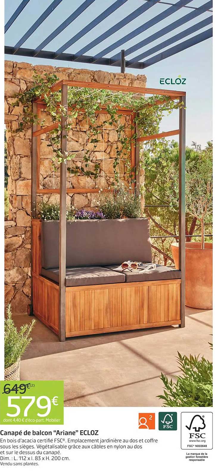 canapé de balcon "ariane" ecloz