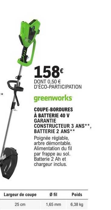 coupe-bordures à batterie 40 v greenworks