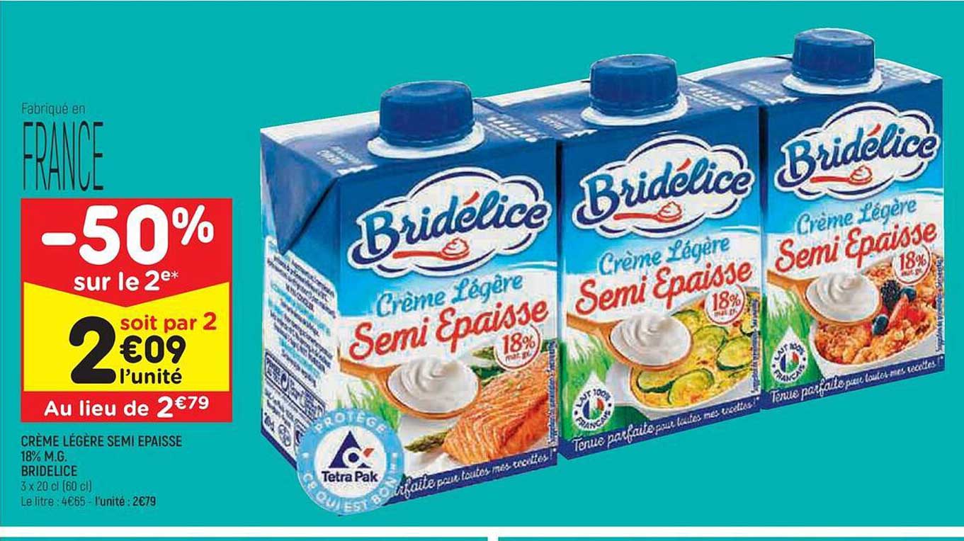 crème légère semi épaisse 18% m.g. bridélice