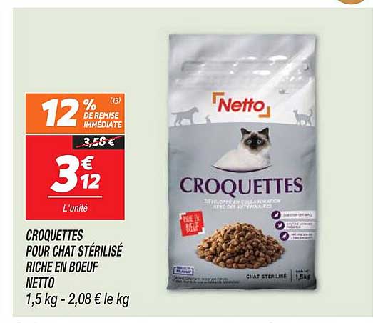 croquettes pour chat stérilisé riche en bœuf netto