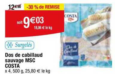 Dos De Cabillaud Sauvage Msc Costa