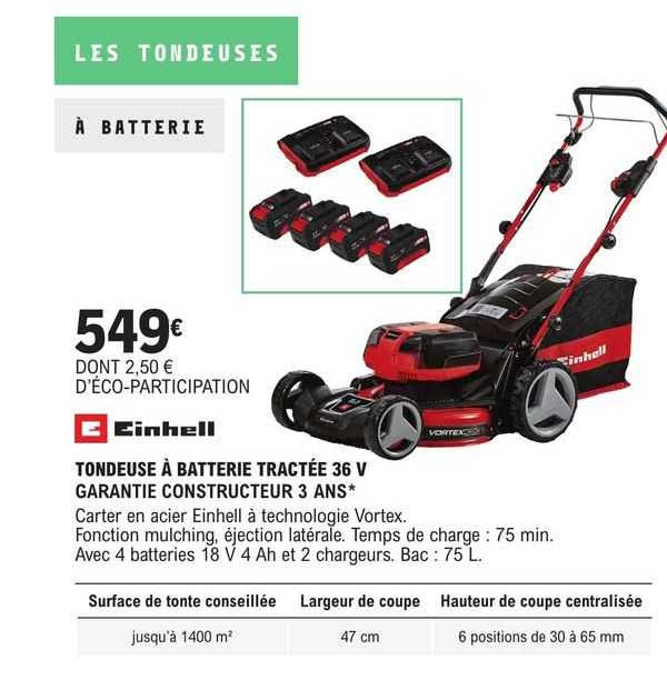 Einhell Tondeuse à Batterie Tractée 36 V