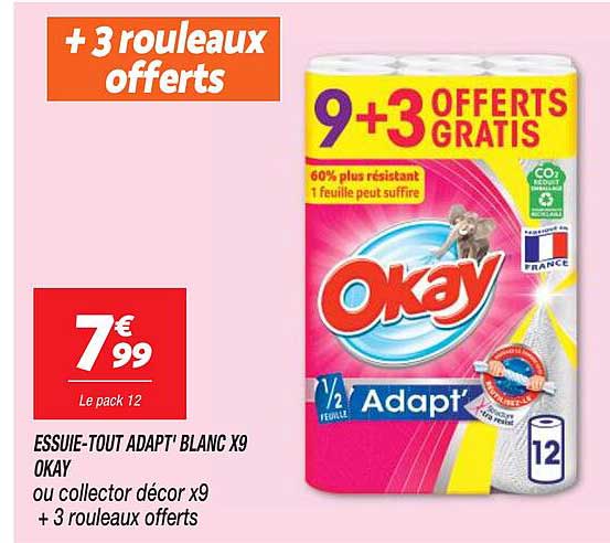 essuie-tout adapt's blanc x9 okay