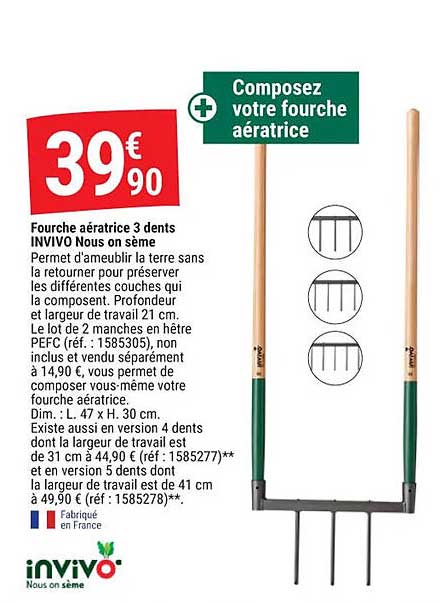 fourche aératrice 3 dents invivo nous on sème
