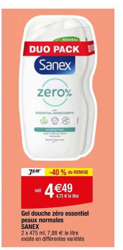 gel douche zéro essentiel peaux normales sanex