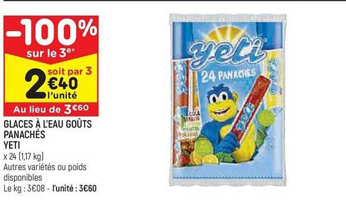 glaces à l'eau goûts panachés yeti