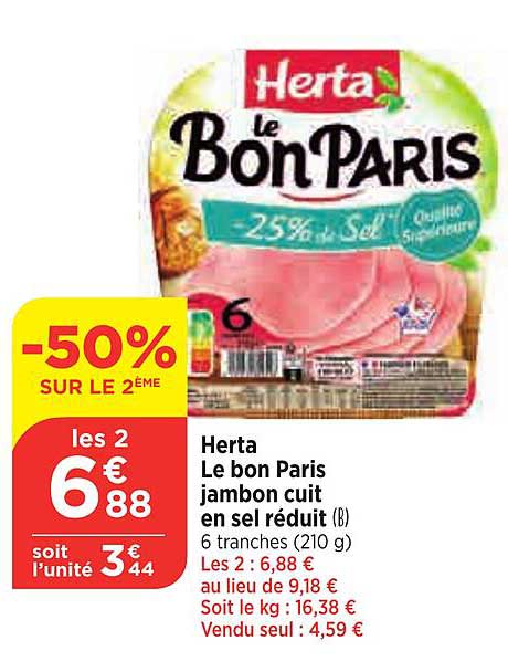 herta le bon paris jambon cuit en sel réduit