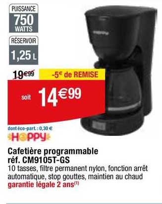 hoppy cafetière programmable réf. cm9105t-gs