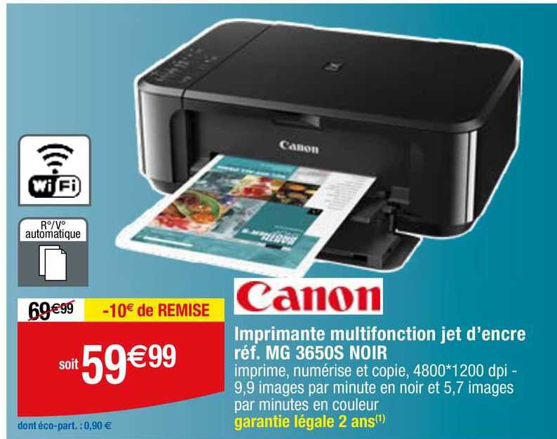 imprimante multifonction jet d'encre réf. mg 3650s noir canon