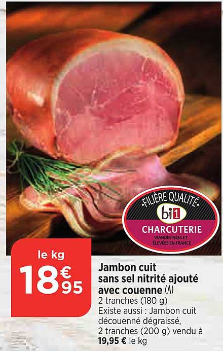 jambon cuit sans sel nitrité ajouté avec couenne