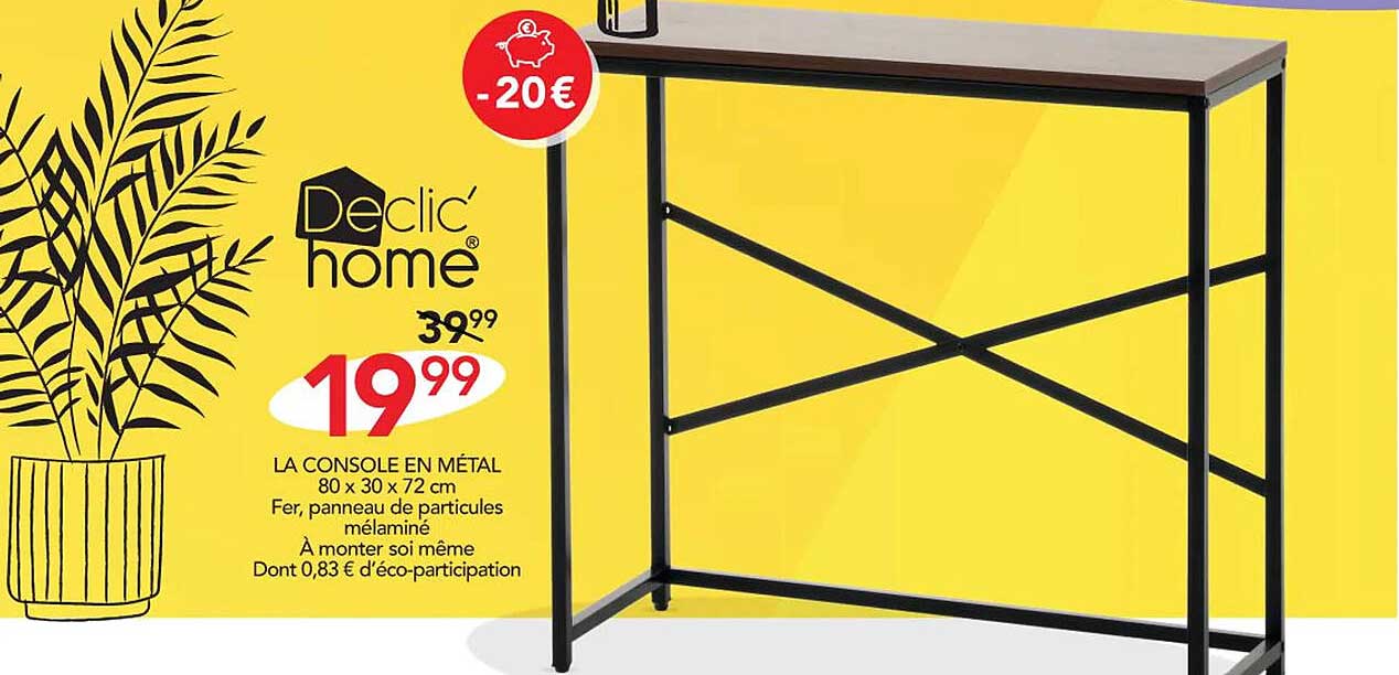 la console en métal 80 x 30 x 72 cm declic' home