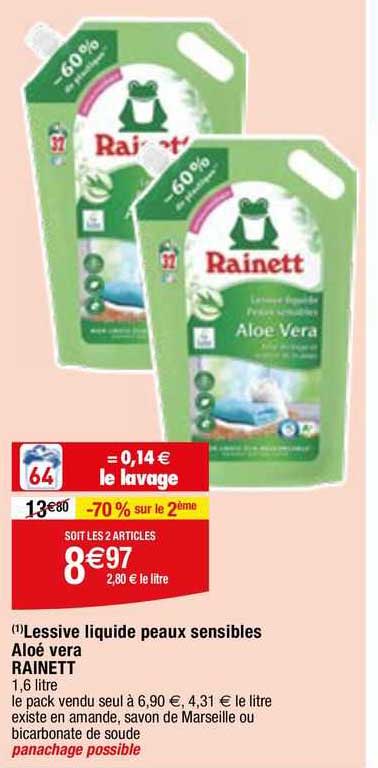 lessive liquide peaux sensibles aloé vera rainett