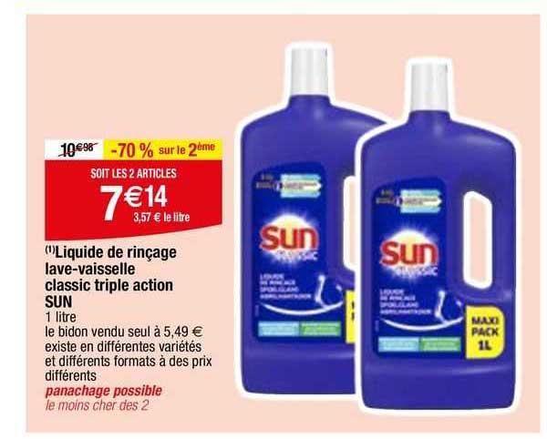 liquide de rinçage lave-vaisselle classic triple action sun