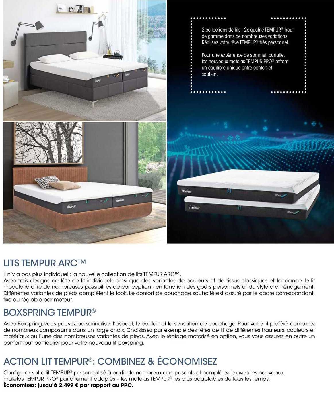 lits tempur arc, boxspring tempur, action lit tempur