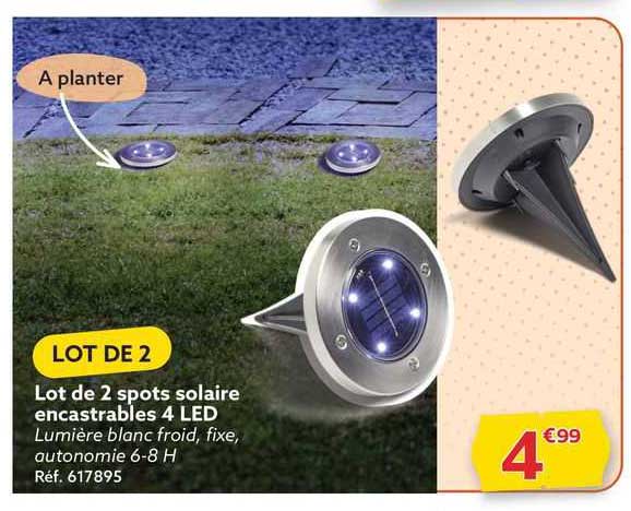 lot de 2 spots solaire encastrables 4 led