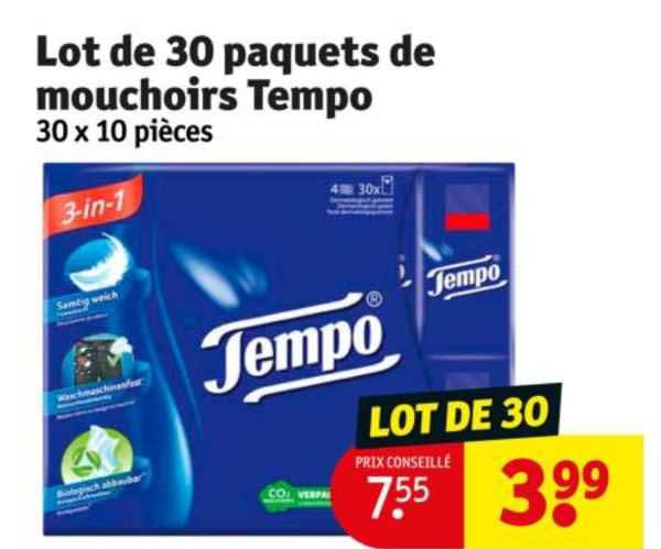 lot de 30 paquets de mouchoirs tempo