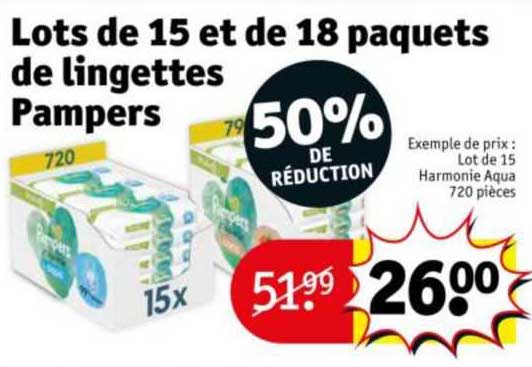 lots de 15 et de 18 paquets de lingettes pampers