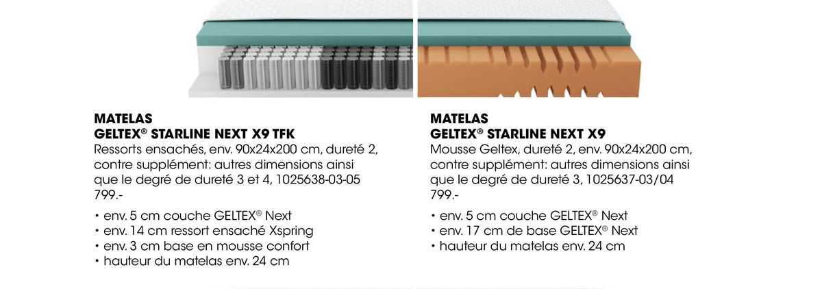 matelas geltex starline next x9 tfk, matelas geltex starline next x9