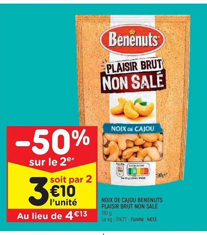 noix de cajou bénénuts plaisir brut non salé