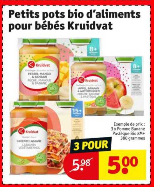 petits pots bio d'aliments pour bébés kruidvat