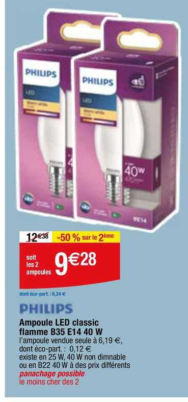 philips ampoule led classic flamme b35 e14 40w