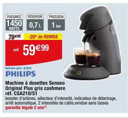 philips machine à dosettes senseo original plus gris cashmere réf. csa210/51