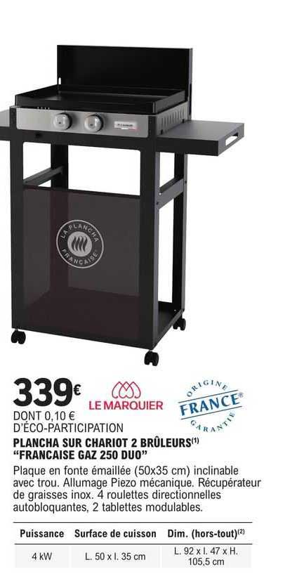 plancha sur chariot 2 brûleurs "francaise gaz 250 duo"
