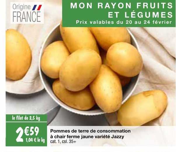 Pommes De Terre De Consommation à Chair Ferme Jaune Variété Jazzy