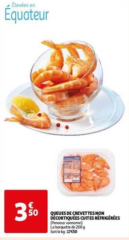 queues de crevettes non décortiquées cuites réfrigérés