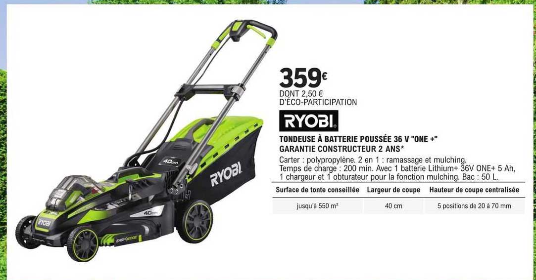 ryobi tondeuse à batterie poussée 36 v "one+"