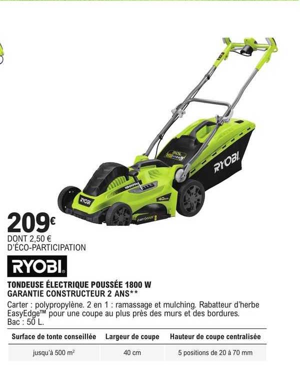 Ryobi Tondeuse électrique Pousée 1800 W