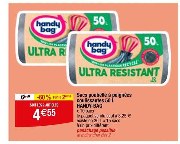 sacs poubelle à poignées coulissantes 50 l handy-bag