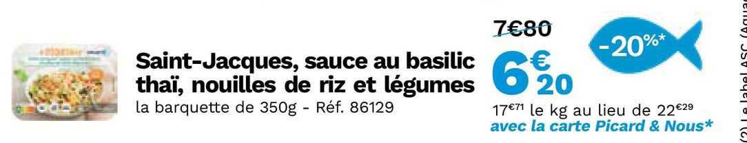 saint-jacques, sauce au basilic thaï, nouilles de riz et légumes