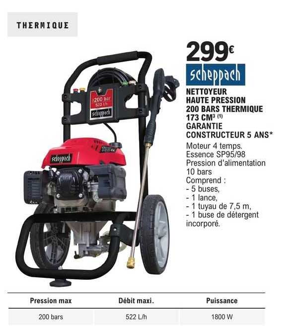 scheppach nettoyeur haute pression 200 bars thermique 173 cm
