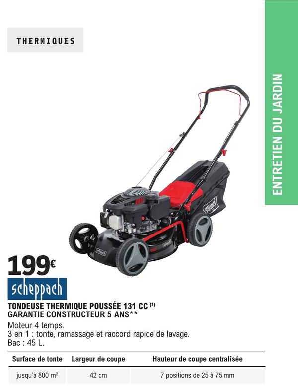 scheppach tondeuse thermique poussée 131 cc
