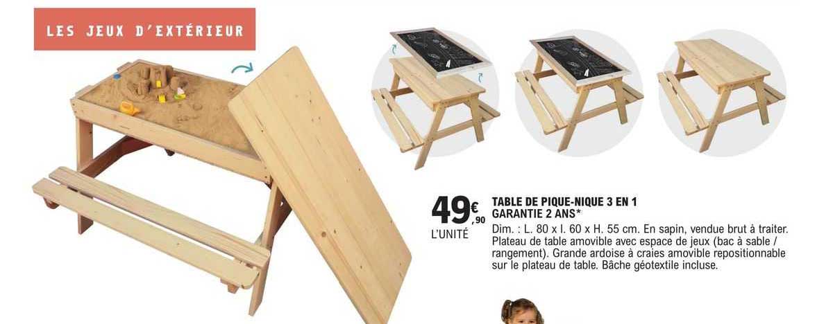 table de pique-nique 3 en 1