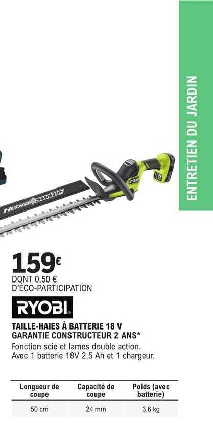 taille-haies à batterie 18 v ryobi
