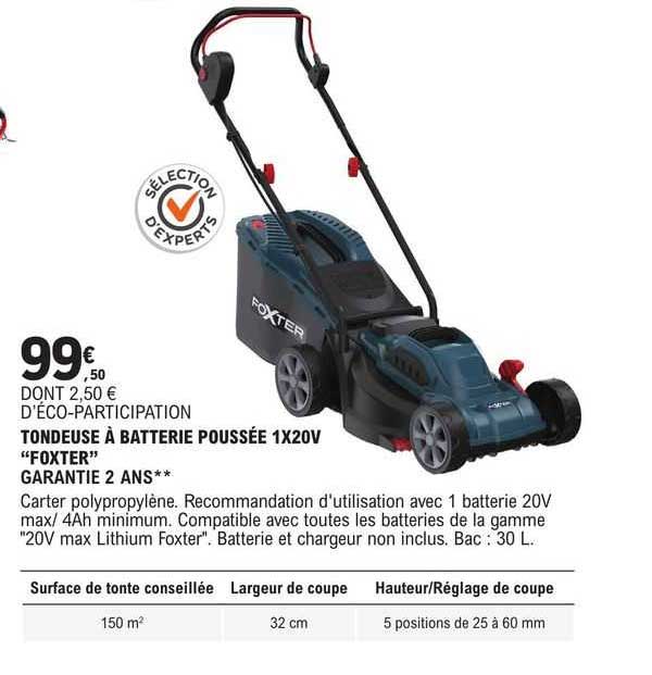 tondeuse à batterie poussée 1x20v "foxter"