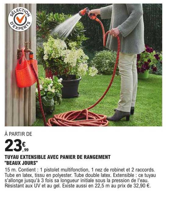 tuyau extensible avec panier de rangement "beaux jours"