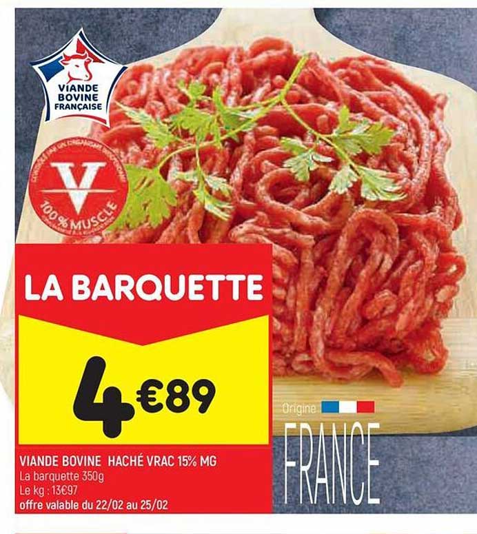 Viande Bovine Haché Vrac 15% Mg