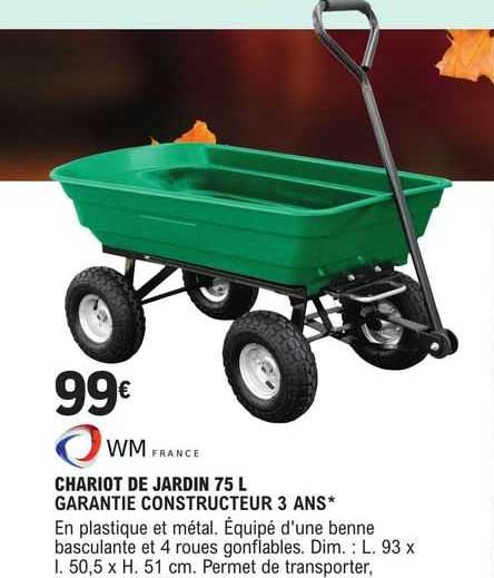 Wm France Chariot De Jardin 75 L