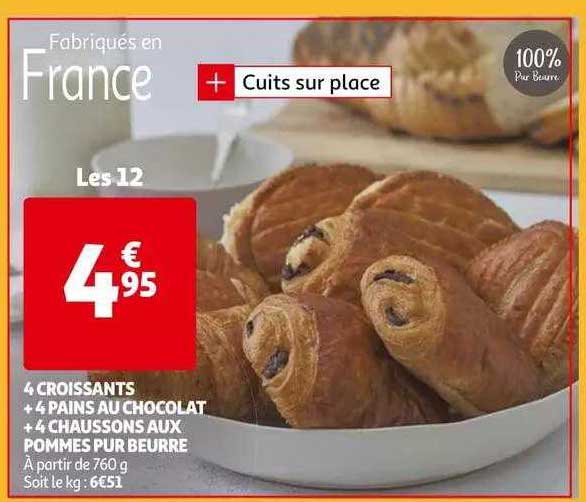 4 Croissants + 4 Pans Au Chocolat + 4 Chaussons Aux Pommes Pur Beurre