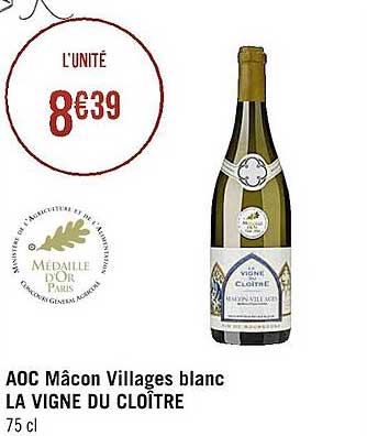 aoc mâcon villages blanc la vigne du cloître